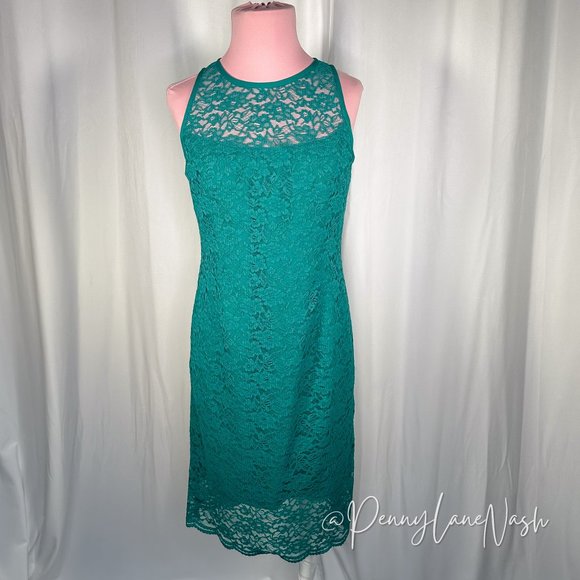 NWT White House Black Market Sleeveless Lace Sheath Dress Teal Blue - Picture 1 of 10